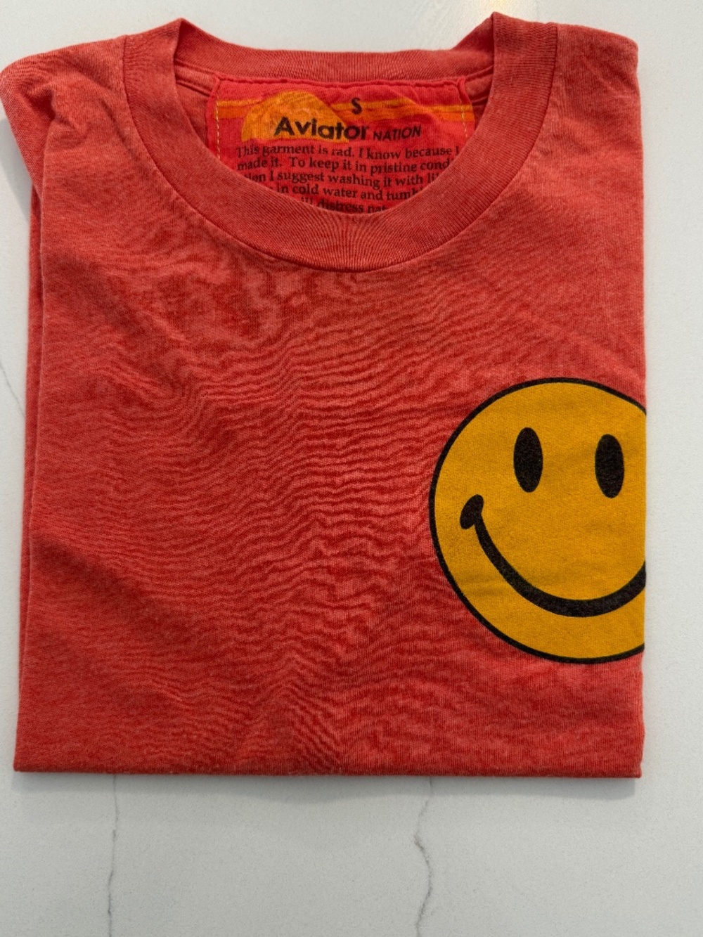 Aviator Nation Orange Boyfriend Short Sleeve Tee Shirt Size S Smiley Face